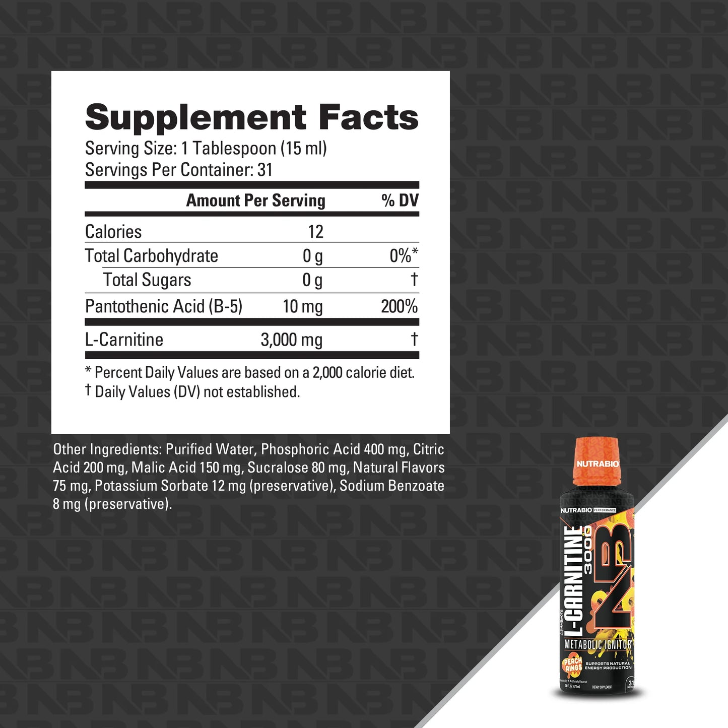 NUTRABIO LEAN SHOTS LIQUID L-CARNITINE SHOT (3000MG)