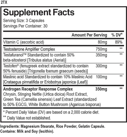 MAX MUSCLE 2TX-ADVANCED TESTOSTERONE SUPPORT 90 CAPS BOGO 50% OFF
