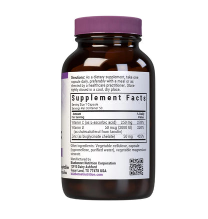 BLUEBONNET NUTRITION VITAMIN C,D3, & ZINC 50 COUNT