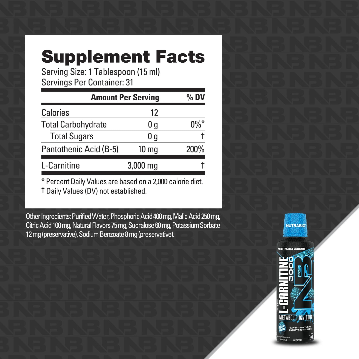 NUTRABIO LEAN SHOTS LIQUID L-CARNITINE SHOT (3000MG)