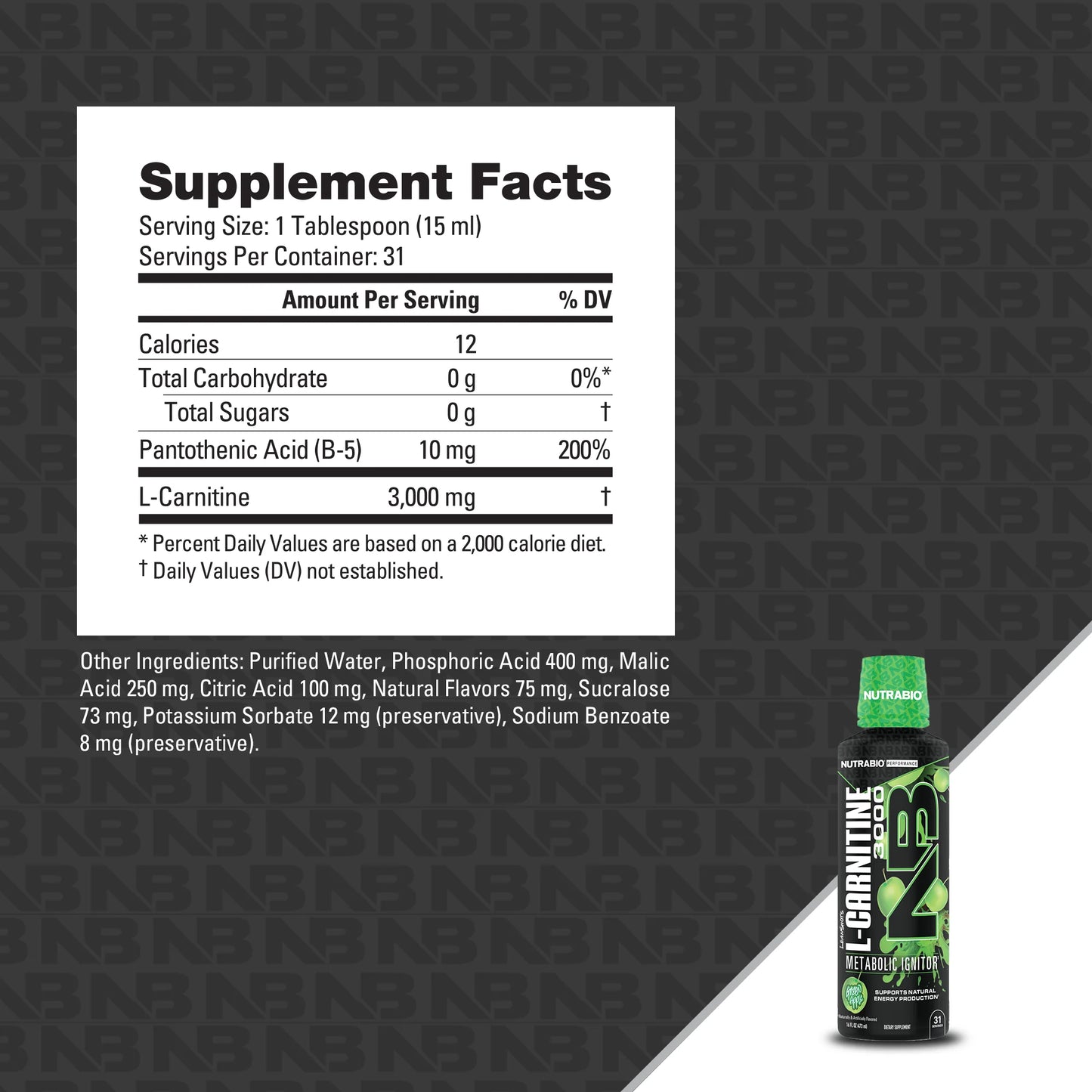 NUTRABIO LEAN SHOTS LIQUID L-CARNITINE SHOT (3000MG)