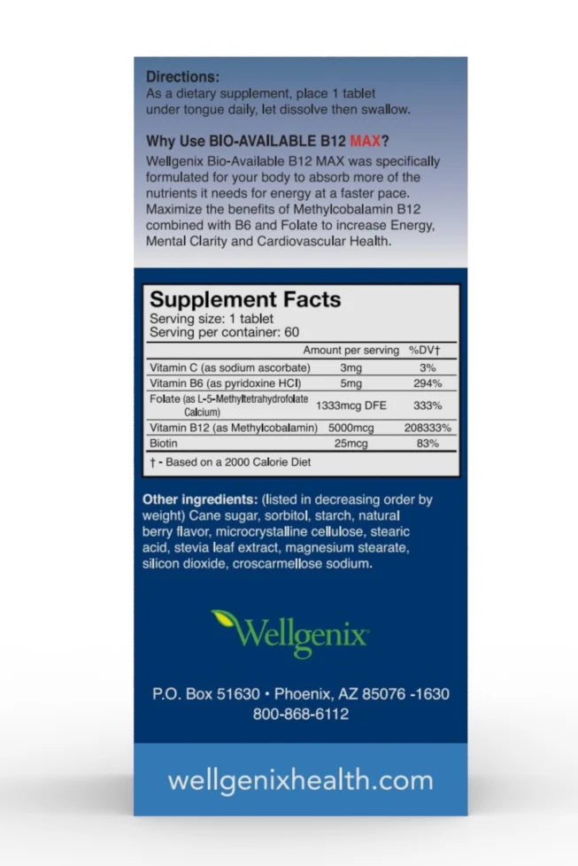 WELLGENIX VITAMIN B12 MAX 5000 MCG 60 TABS