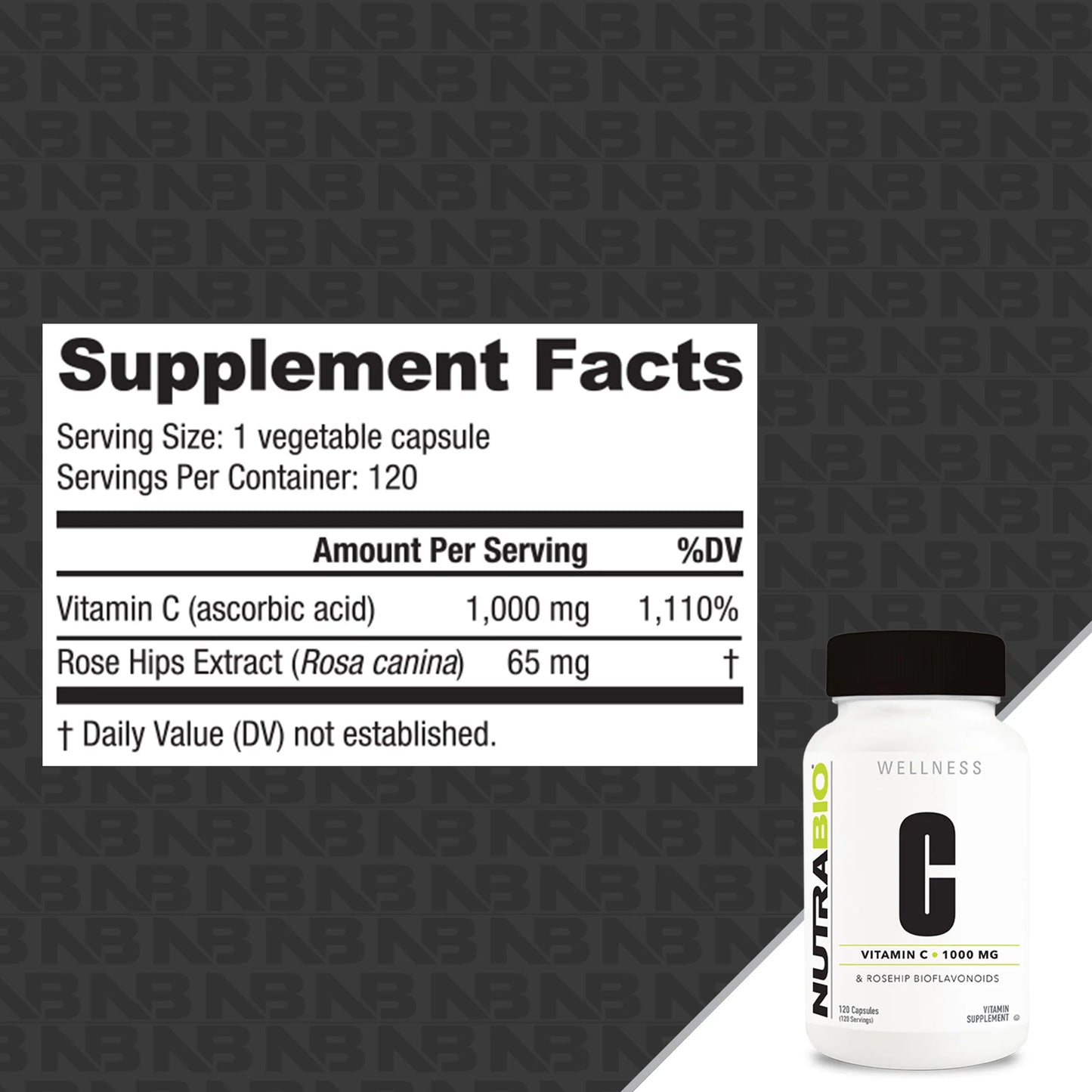 NUTRABIO VITAMIN C 1000MG ROSE HIPS 120 CAPS