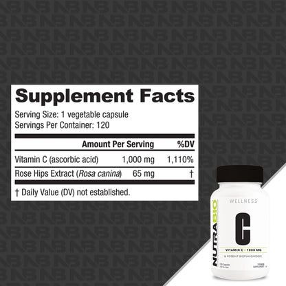 NUTRABIO VITAMIN C 1000MG ROSE HIPS 120 CAPS